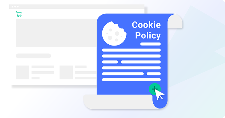 Cookie Policy: Illustration depicting a cookie policy document with a blue background on a computer screen.